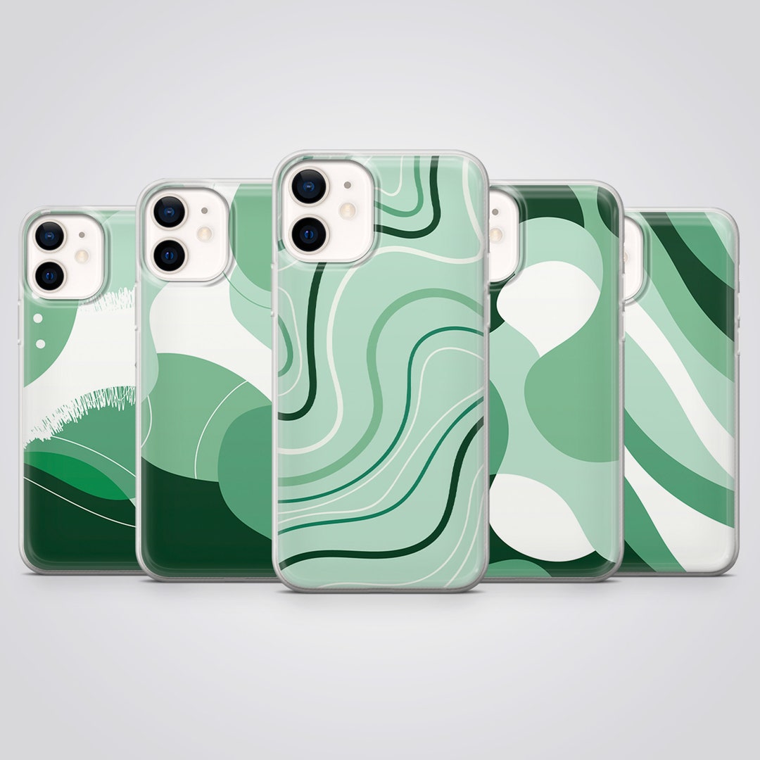 Mint Green Phone Case Wavy Line Swirl Cover Fit for iPhone 15 Pro Max