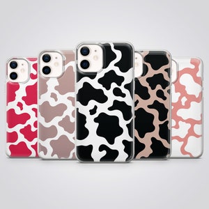 Custodia per telefono con stampa animale e motivo mucca, modello minimal, adatta per iPhone 16 Pro Max, 15 Plus, 14, 13, 12, 11, XS e Samsung S25, S24, A56, Pixel 9, 8A, 7