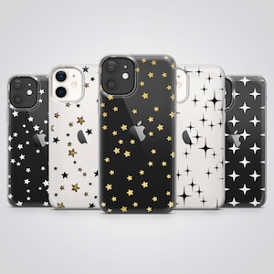 Clear Phone Case Cute Stars Celestial Cover fit for iPhone 17 Pro Max, 16e, 15 Plus, 14, 13, XS & Samsung S25, S24, A56, Pixel 10, 9, 8A