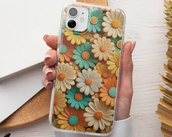 Retro Flower Phone Case Daisy Floral Pattern TOUGH Cover fit for iPhone, Samsung & Pixel