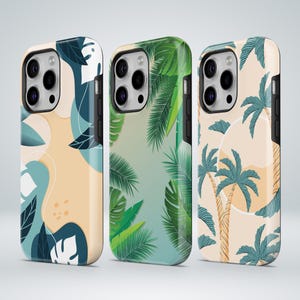 Beach Phone Case Tropical Leaves TOUGH Cover fit for iPhone 16 Pro Max, 15 Plus, 14, 13, 12, 11, XS & Samsung S25, S24, A56, Pixel 9, 8A, 7