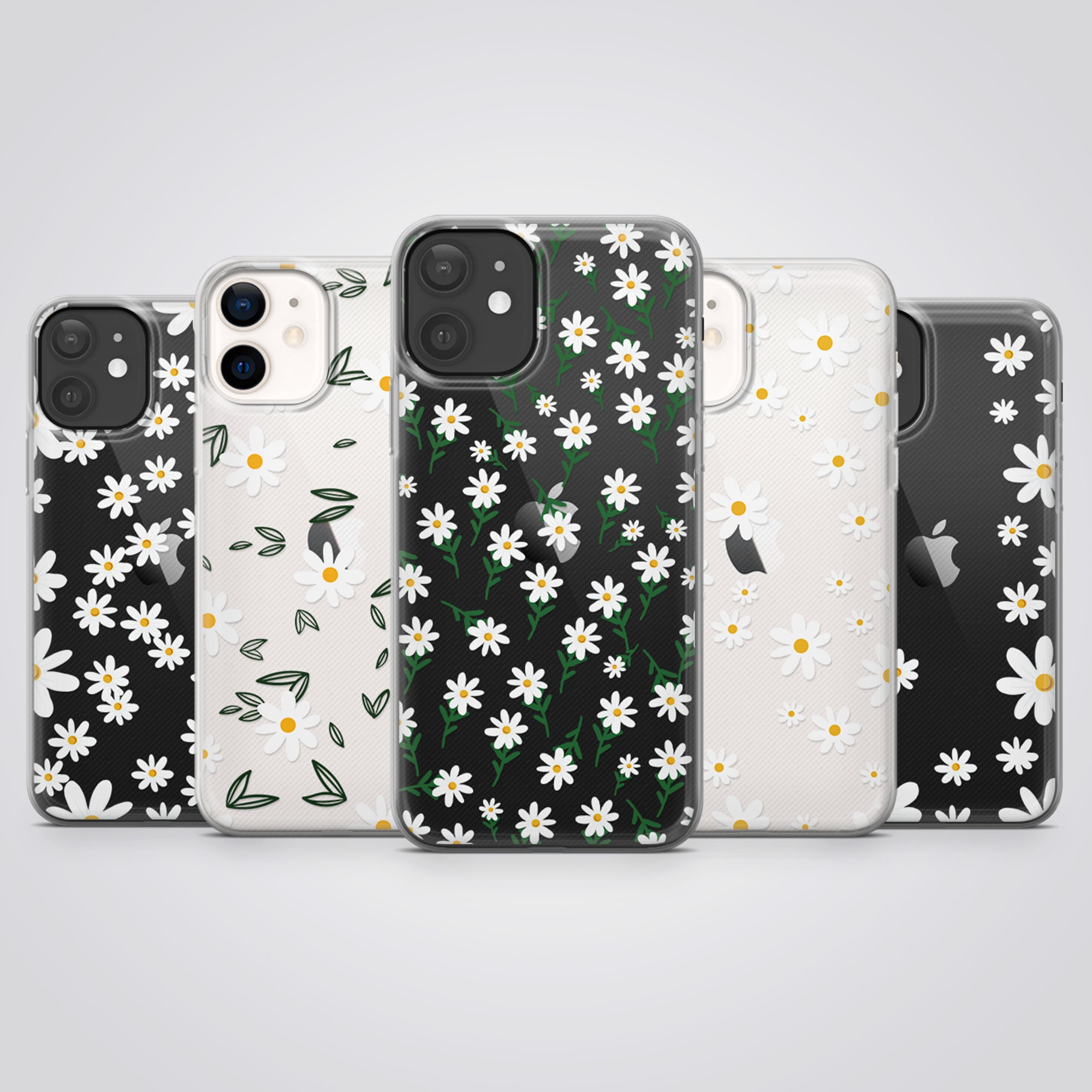 アイドル [Songbly] Daisy case+Sample Pack Clear Phone Case Cute Daisy Flower Cover Fit for iPhone 17 Pro Max