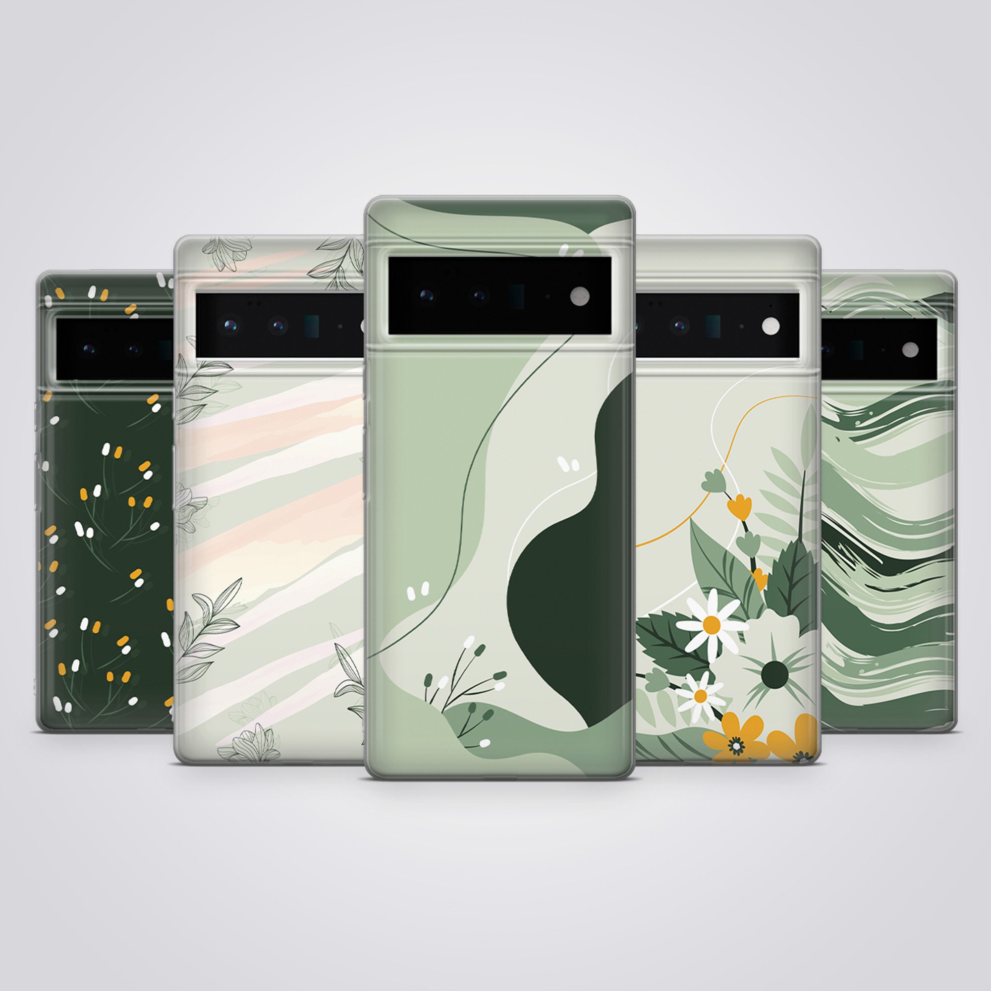 Custodia per telefono verde salvia con motivo floreale primaverile adatta per iPhone 17 Pro Max, 16e, 15 Plus, 14, 13, XS e Samsung S25, S24, A56, Pixel 10, 9, 8A - Italia