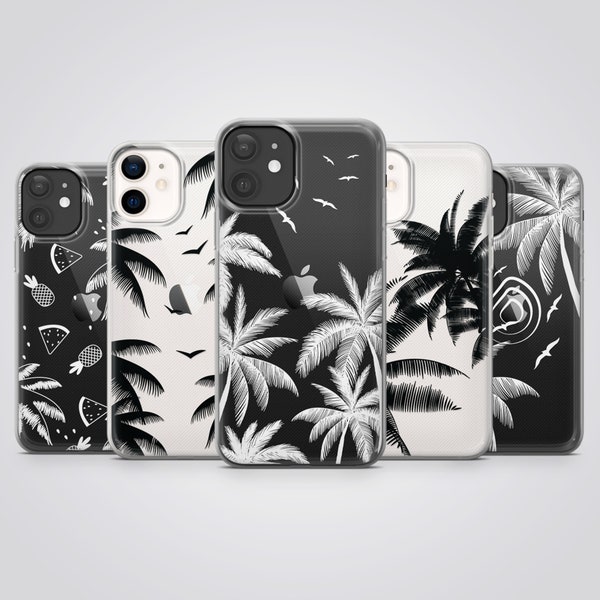 Clear Phone Case Summer Palm Tree Cover fit for iPhone 15 Pro Max, 14 Plus, 13, 12, 11, XR, XS & Samsung S24, S23, A54, A53, Pixel 8, 7