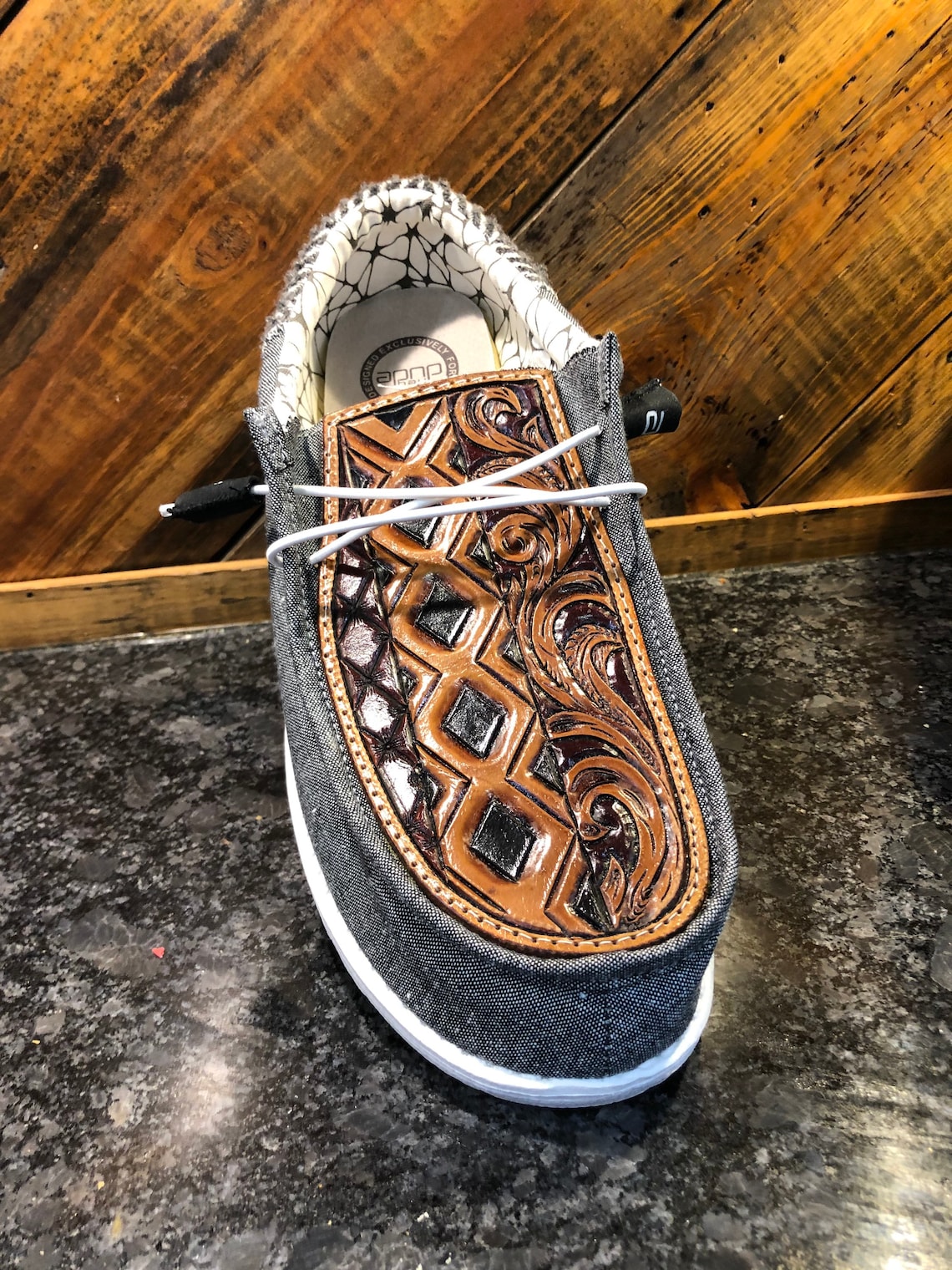 Tooled leather Hey Dudes Etsy