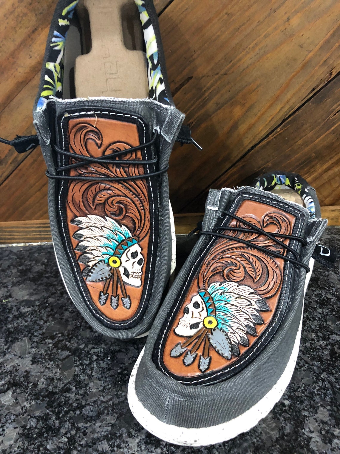 Custom Tooled Hey Dude shoes | Etsy