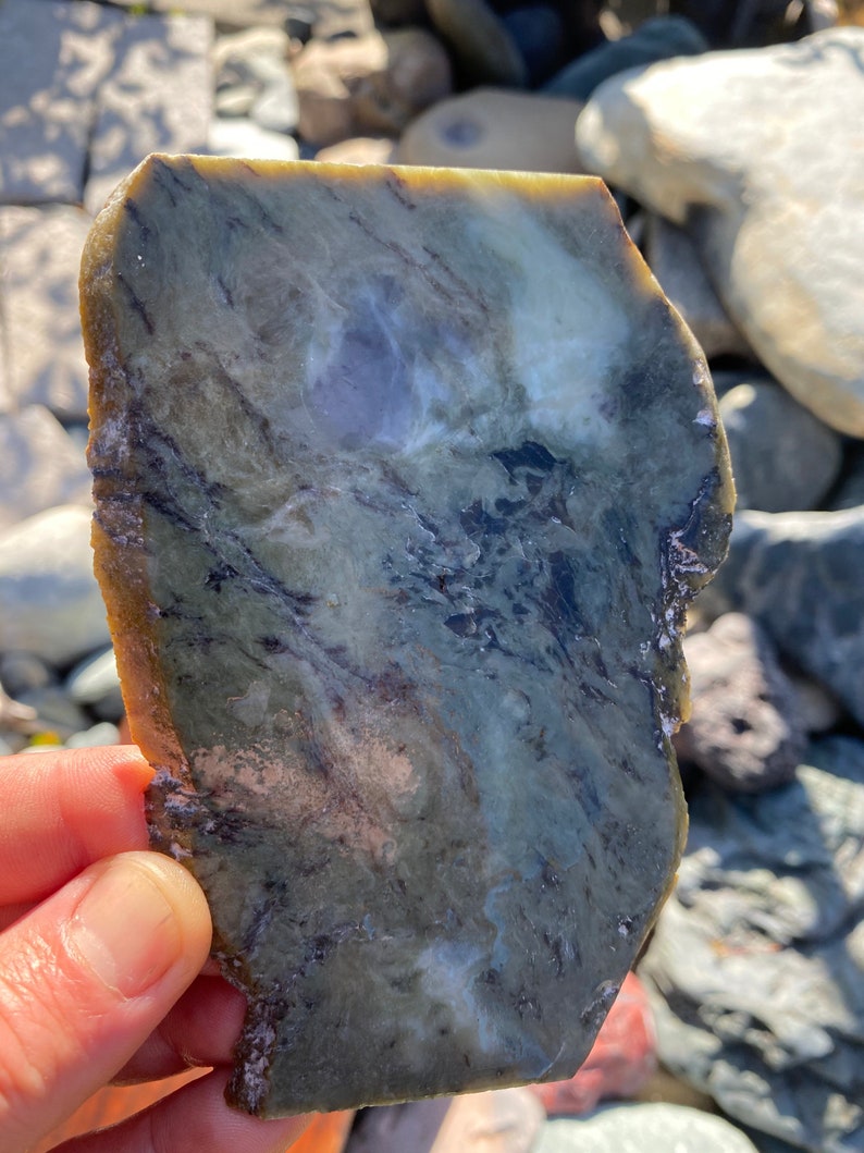 2 SLABS. Nephrite. Eel river jade with icy blue windows. Etsy