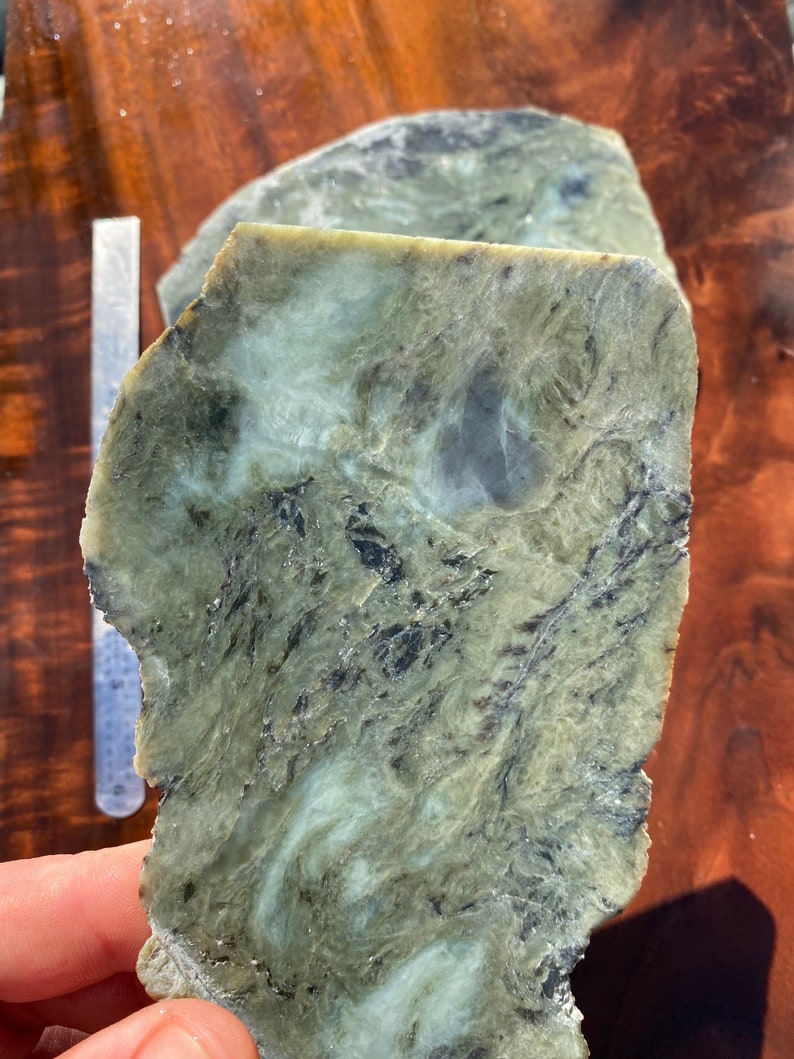 2 SLABS. Nephrite. Eel river jade with icy blue windows. Etsy