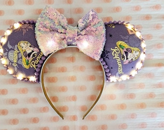 Pronto para enviar ** Orelhas de Minnie de Rapunzel, Orelhas de Minnie inspiradas em Tangled, Orelhas de Minnie de Princesa da Disney