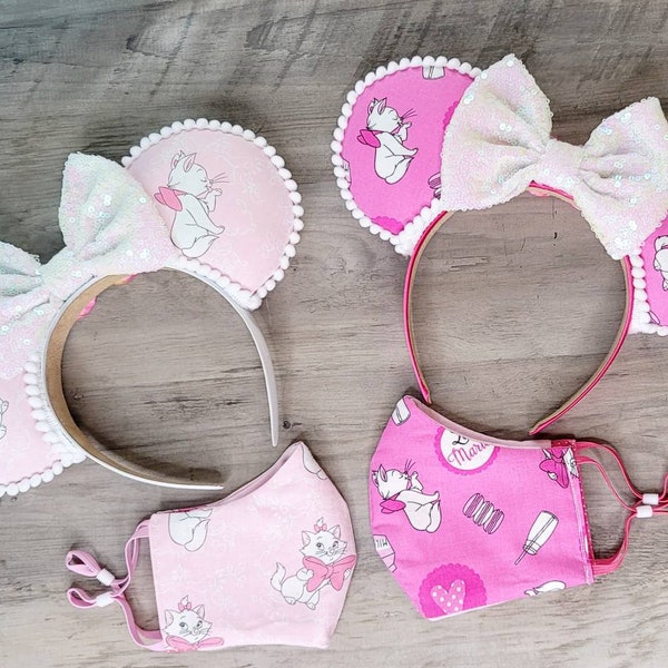Ready to ship**Marie Cat Minnie Ears & Mask Combo, Aristocat inspired Minnie Ears, Disney Minnie Ears