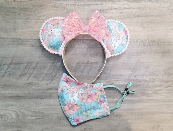 Ready to Ship**Ariel Mask & Ears set, Little Mermaid Mask and Ears Combo, Disney Princess Mask and Ears Combo Set