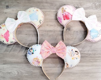 Pronto para enviar ** Orelhas da Princesa Minnie da Disney, Orelhas inspiradas na Cinderela, Orelhas inspiradas na Aurora, Orelhas inspiradas na Branca de Neve