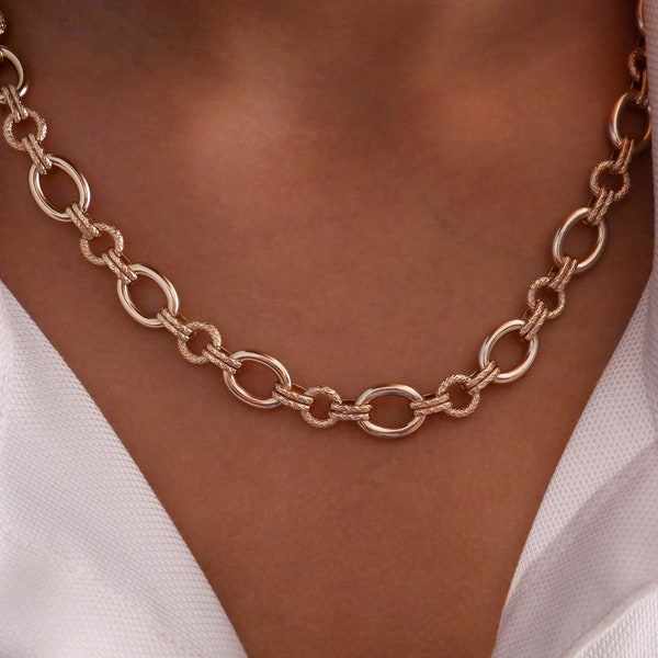 Collier en grosses mailles plaqué or pour femme