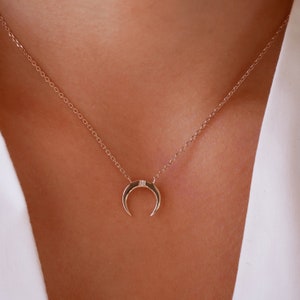 Gold plated moon pendant necklace with zirconium oxide stone