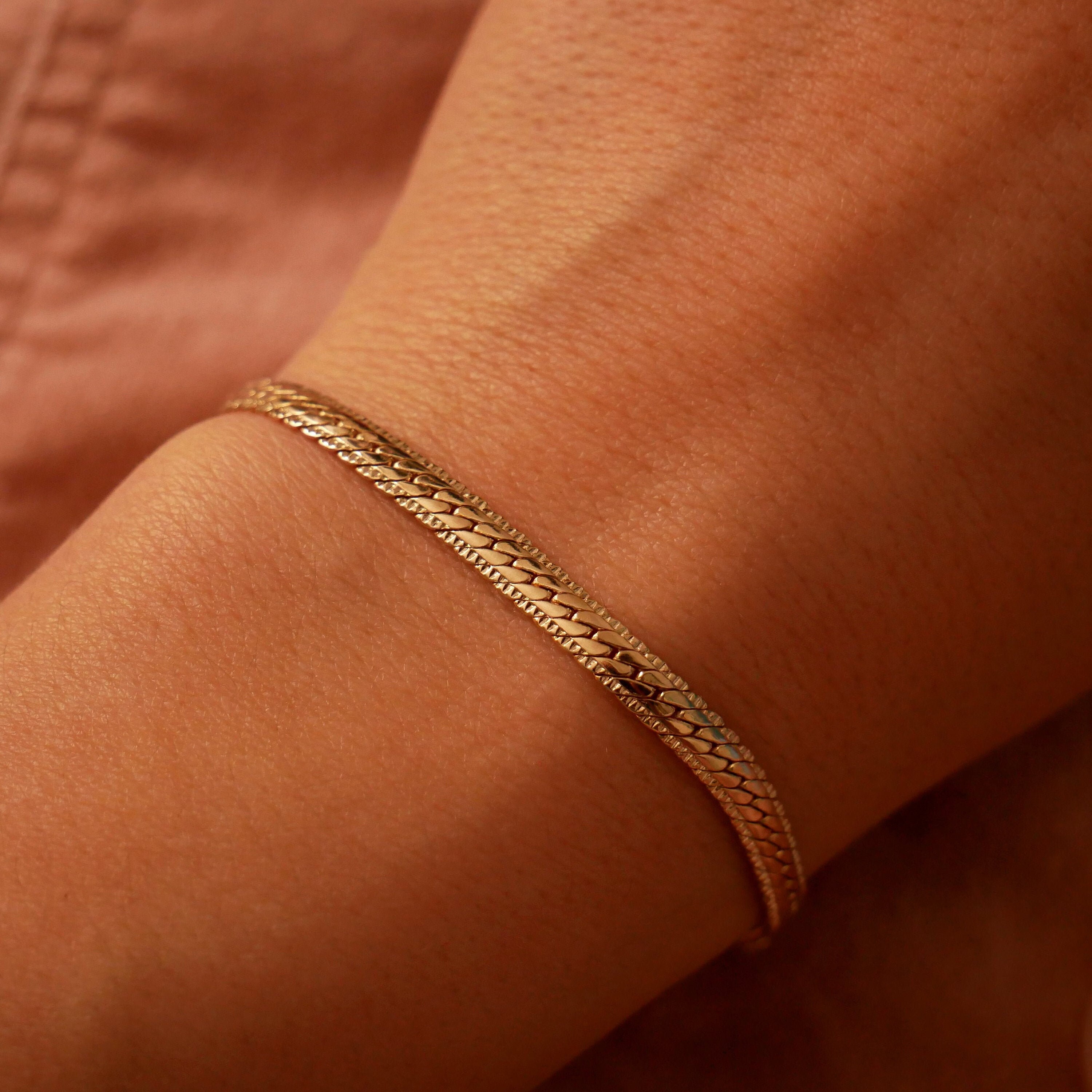 18k Gold Vermeil Flat Snake Chain Bracelet – White Basis