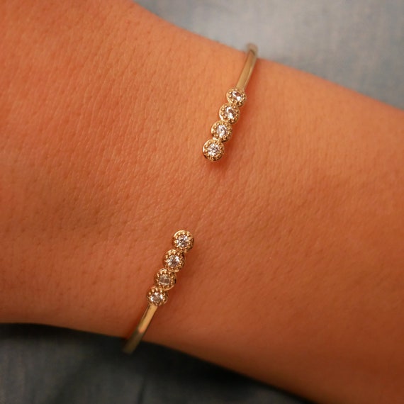Bracelet Jonc Rigide Ouvert Plaqué Or 18 Carats - Avec Oxyde De Zirconium, Neuf Avec étiquettes