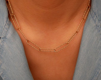 Large oval diamond mesh necklace in gold plated for women