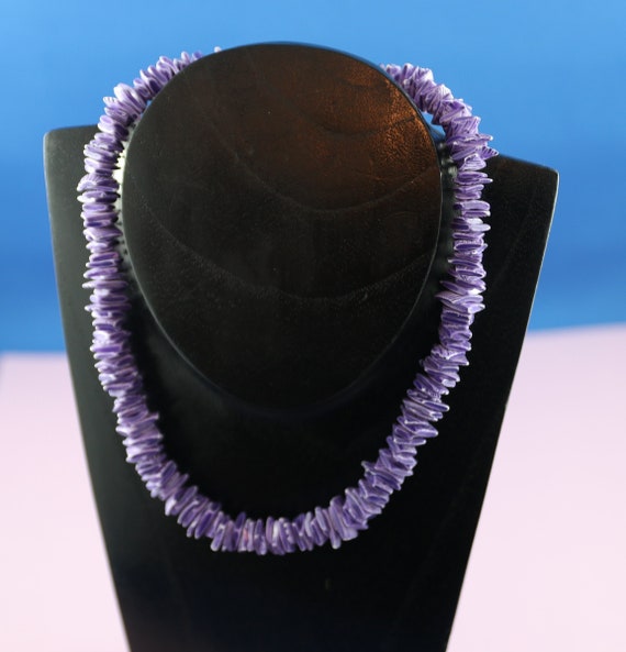 Puka shell chip necklace, Coloured purple, Beach … - image 2