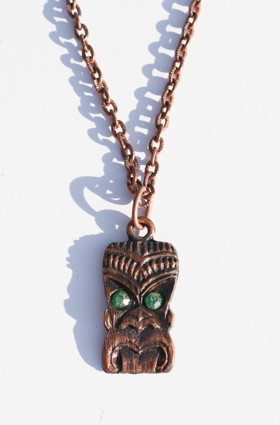Vintage TIKI Charm Necklace in Bronze or Copper l… - image 4