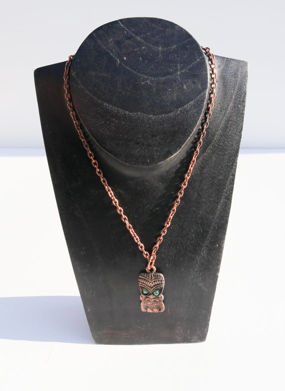 Vintage TIKI Charm Necklace in Bronze or Copper l… - image 2