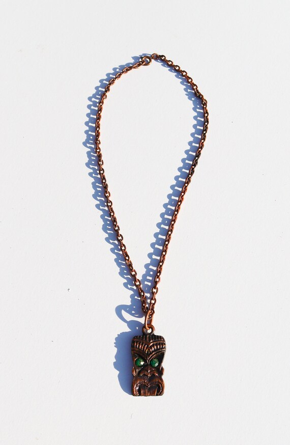 Vintage TIKI Charm Necklace in Bronze or Copper l… - image 5