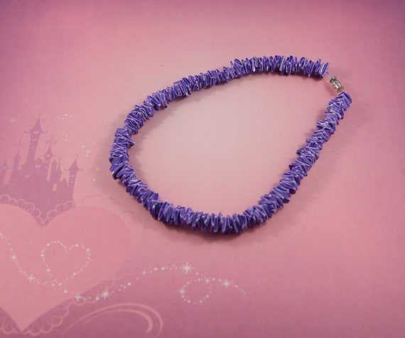 Puka shell chip necklace, Coloured purple, Beach … - image 1