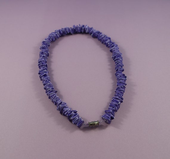 Puka shell chip necklace, Coloured purple, Beach … - image 3