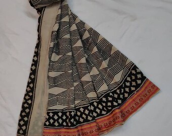 Lot 4 Piece Hand block printed sarong bagru print,Ladies Scarves Dupatta Jaipur Print,Summer Beach Scarf,Natural Color Processed