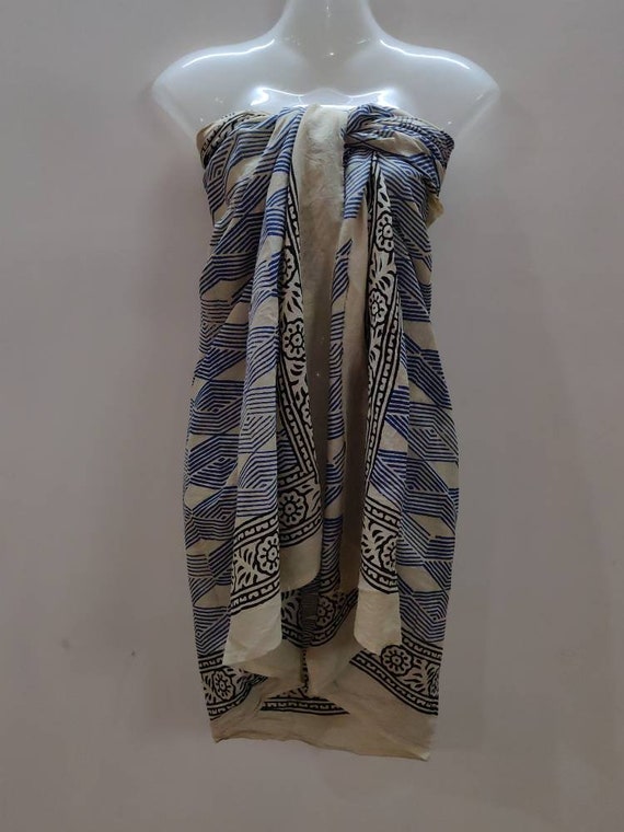 Blue Block Print Bagru Scarf Beach Yoga Mat Yoga Rug Hand Made | Etsy