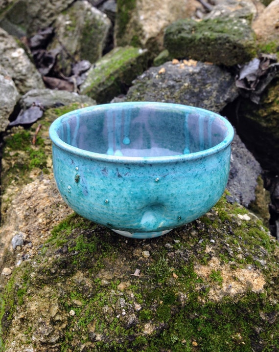 Handmade pottery tea bowl chawan japanese style turquoise Etsy