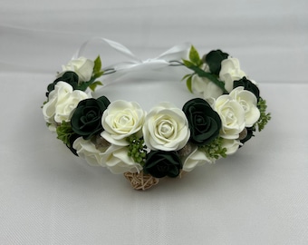 Ivory Emerald green flower crown Flower girl crown Wedding flower crown Flower crown adult Bridal floral wreath Ivory Bridal floral crown