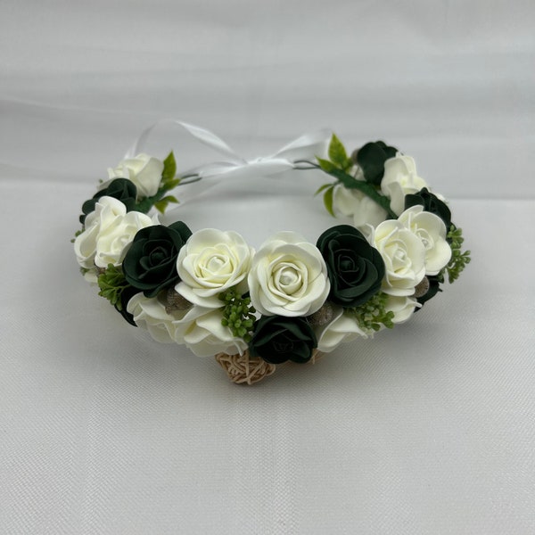 Ivory Emerald green flower crown Flower girl crown Wedding flower crown Flower crown adult Bridal floral wreath Ivory Bridal floral crown