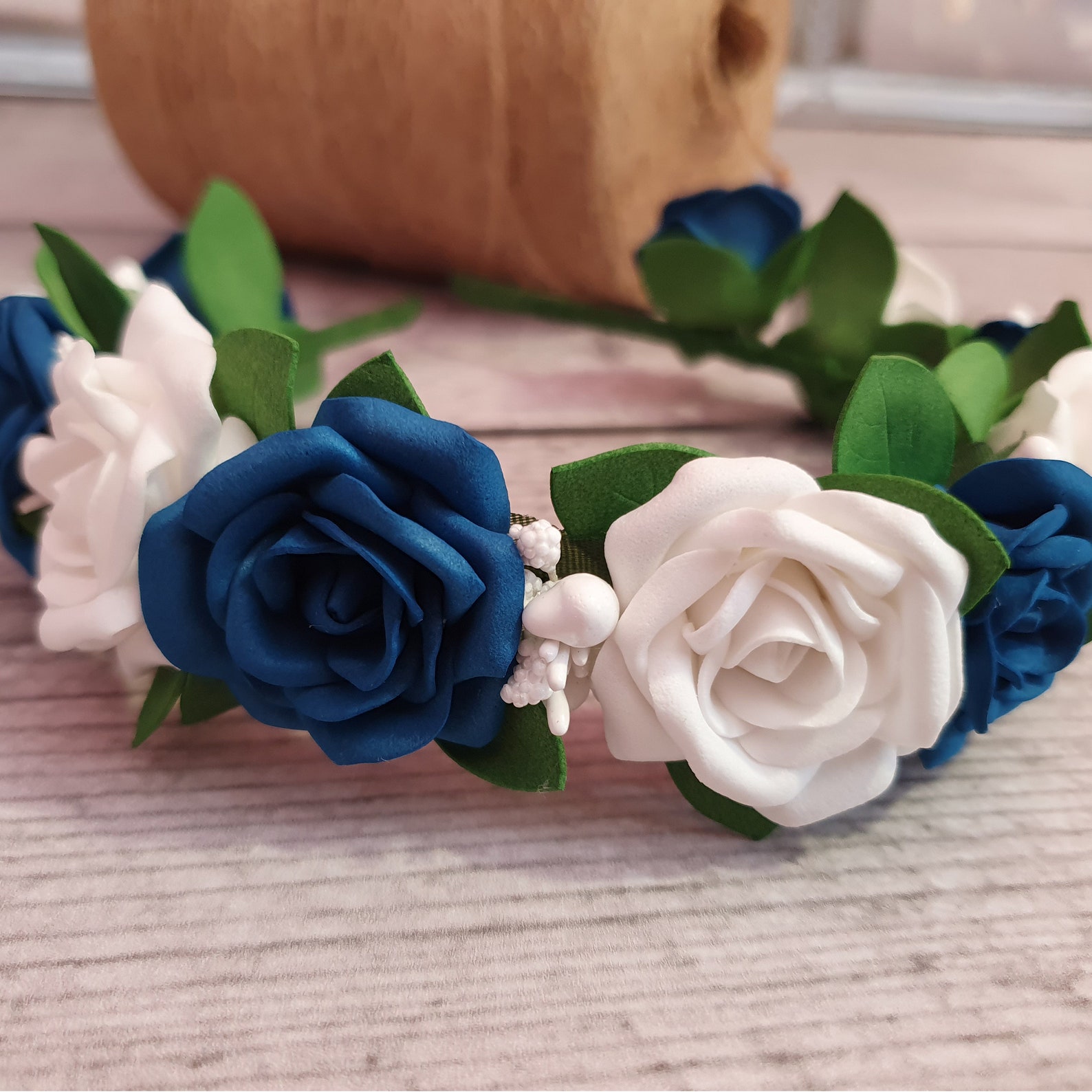 Navy Blue Rose Crown Wedding Headpiece Flowers Headband Floral Etsy