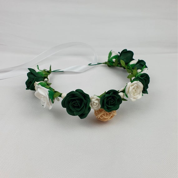 White Wedding Flower Crown White Groom Boutonniere Flower Girl 