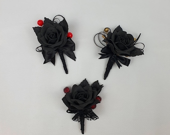 Black rose Boutonniere for men Gothic wedding boutonniere Rustic boutonniere Grooms flower boutonniere set Black lapel flower