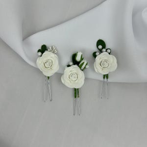 Set of 3 flower bridal hair pins with white flowers and pearls, wedding hair pins, Pearl hair pins, Bridal hairpins, Hair pins for prom