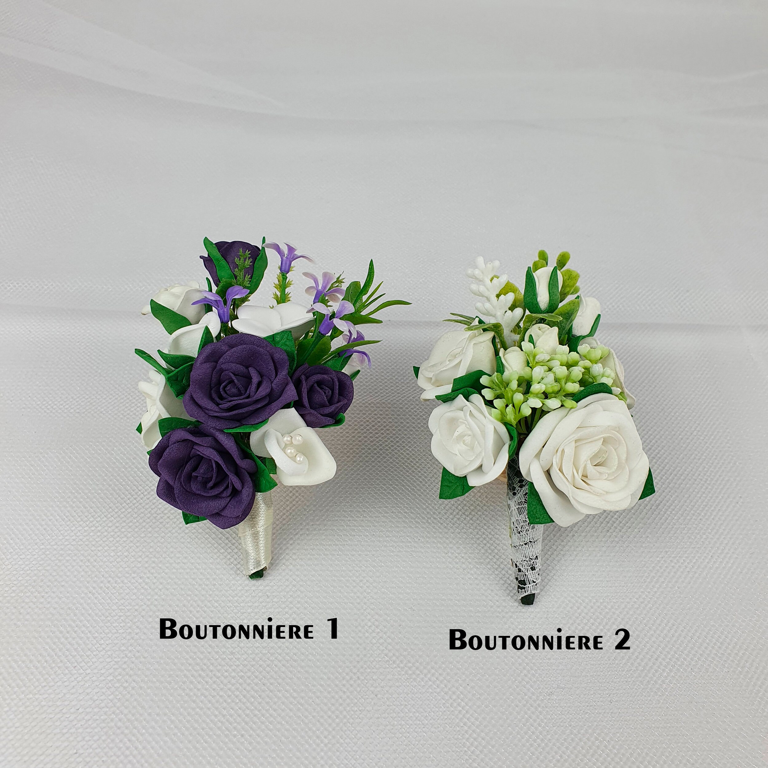 Set Corsage E Boutonniere Con Fiori Rosa E Viola – Finto, Per Matrimonio, Sposo, Damigelle - 2