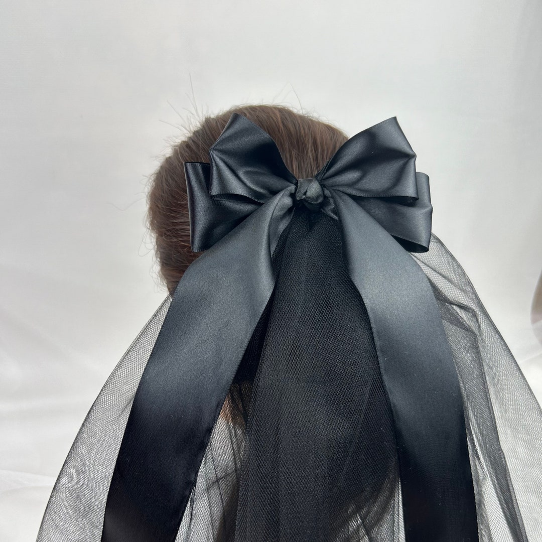 Gothic bridal veil. Halloween. Satin bow with hair comb. Nasty Gal. NWT. Bachelorette Black Satin Bow Gothic Bride to Be Headband  main image 2