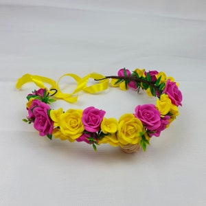 Yellow flower crown Pink bridal wreath Flower girl crown Flower crown wedding Yellow boutonniere Yellow hair piece Bridal flower crown adult