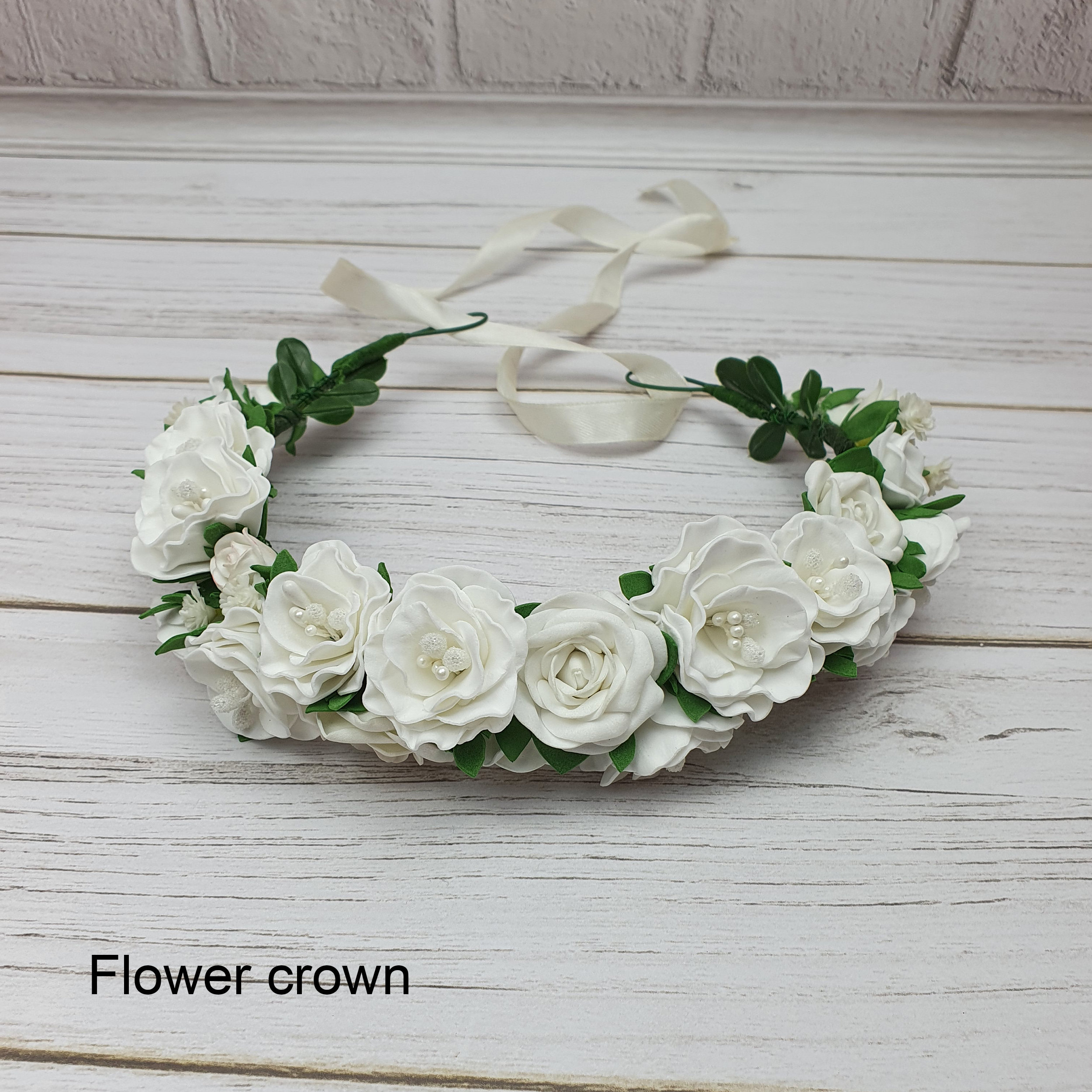 White Wedding Flower Crown White Groom Boutonniere Flower Girl 