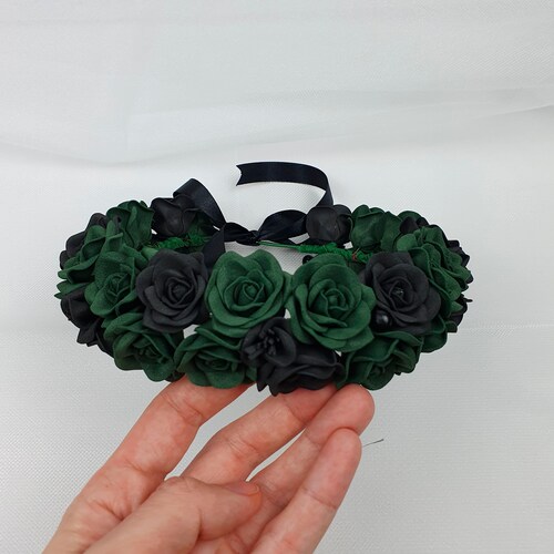 Emerald Green Flower Crown Flower Crown Adult Black Flower Etsy