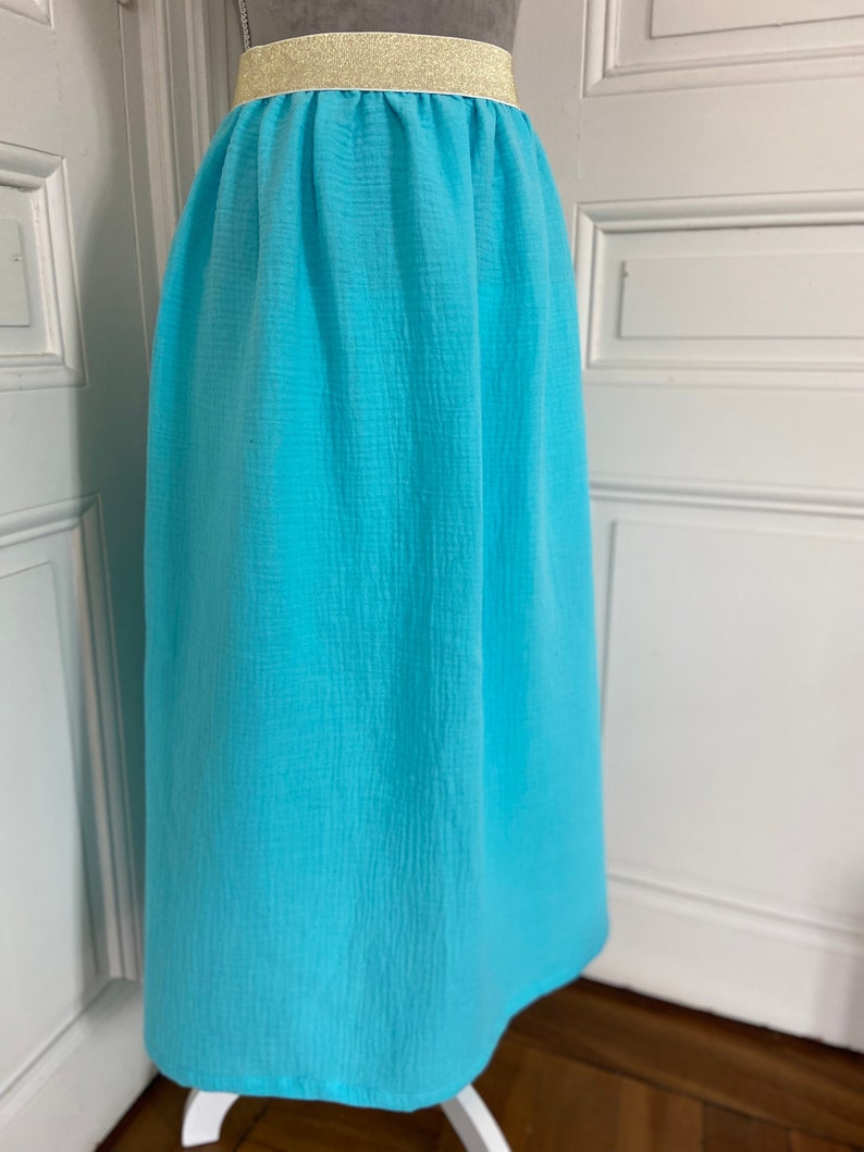 Jupe élastique adulte longue double gaze Bleu turquoise