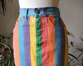 80s KENZO JEANS vintage short skirt, high-waisted skirt patterned stripes size 36 S