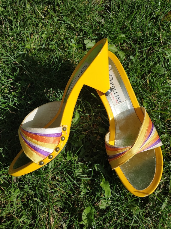 Vintage mule clogs POLLINI, 1980s, heeled and yell