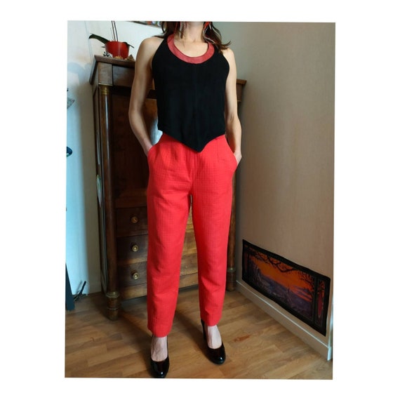 Waist Pants Tapered Quilted Linen 