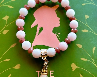 Call Me Cordelia! Real Natural Matte Round Matte Pink Quartz, Ruby and Matte Rose Aventurine (Pendant)  6-8mm Bracelet