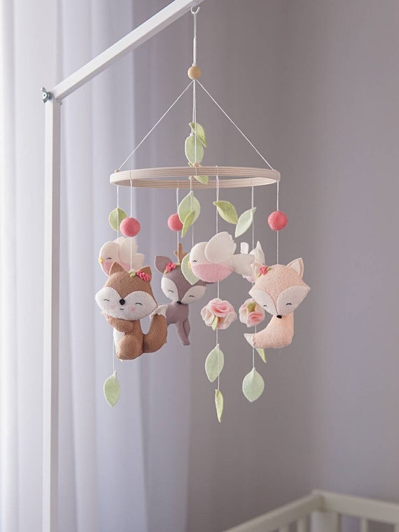 Bebe Rose Fille Mobile Boho Mobile Animaux Des Bois Mobile Etsy