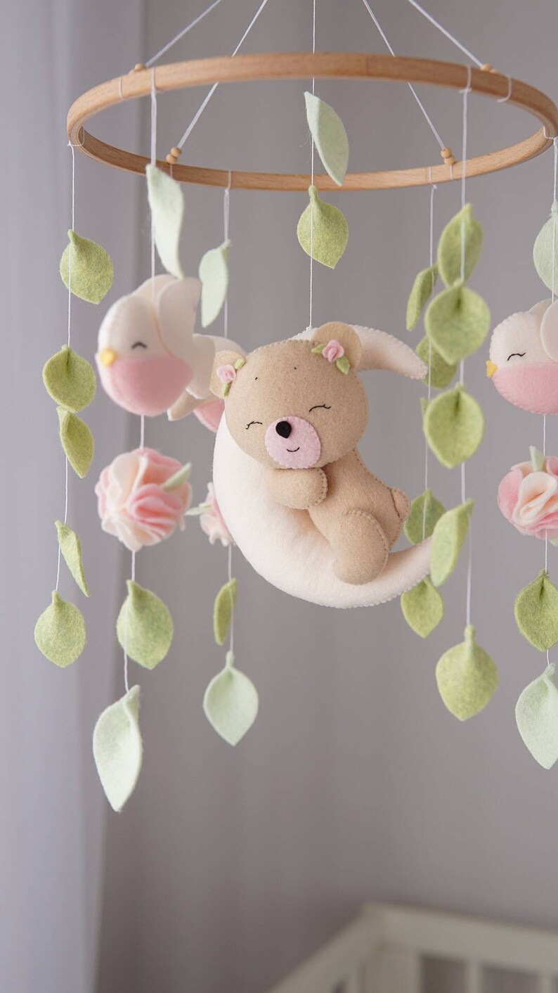 Boho baby mobile girl Nursery decor girl Woodland nursery Etsy