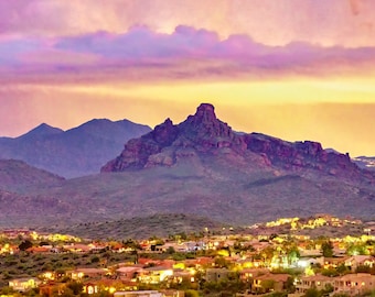 Arizona Saguaro Cactus Wall Art | Phoenix Sunset | Canvas, Framed Picture, Metal Print