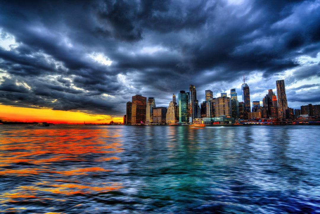 New York Skyline Sunset Wall Art - Manhattan Skyline & NYC Skyscrapers ...